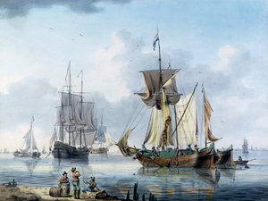 Navires dans un estuaire, probablement les basses eaux de la Tamise